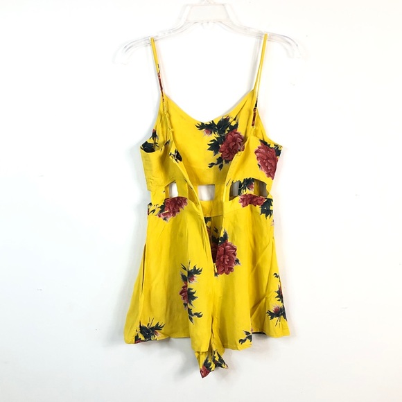 Topshop Yellow Floral Waist Cut Outs Colorful Sleeveless V Neck Romper - Picture 6 of 7